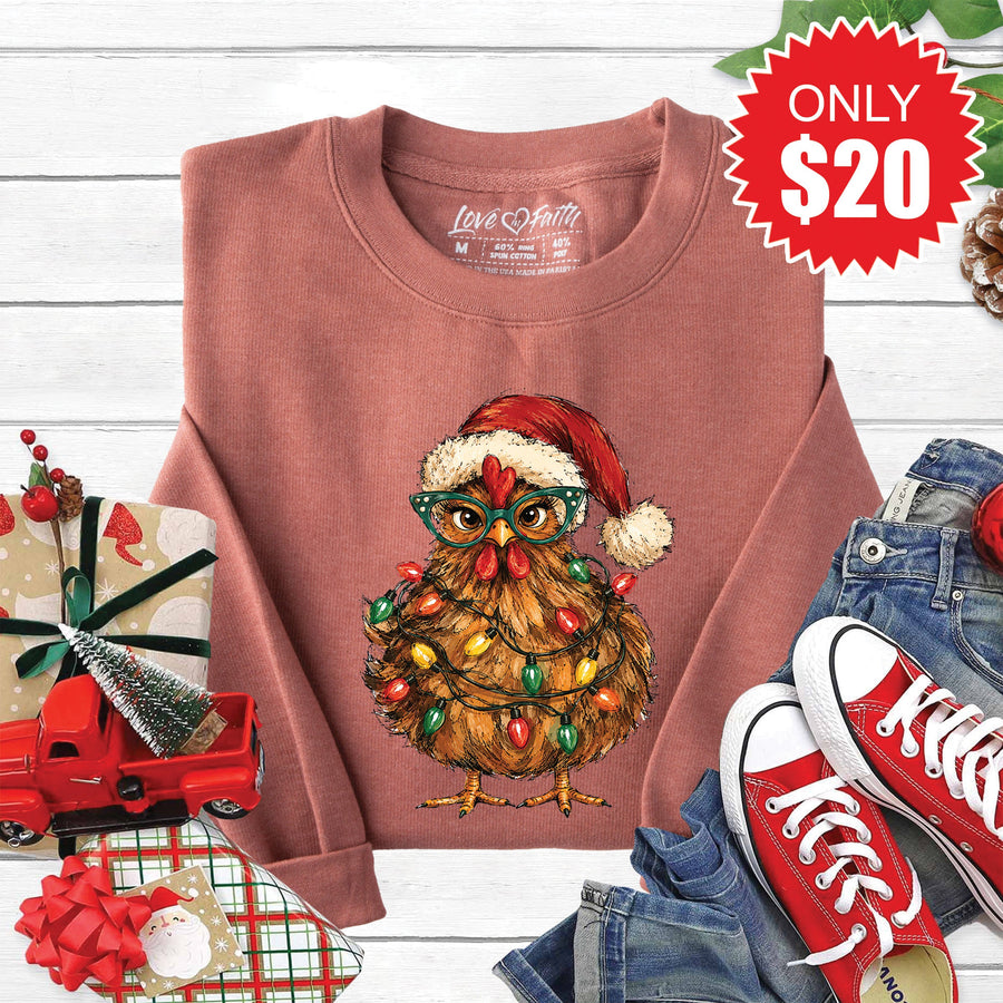 Christmas Chicken Sweatshirt - Heather Chestnut - 20 product image 1