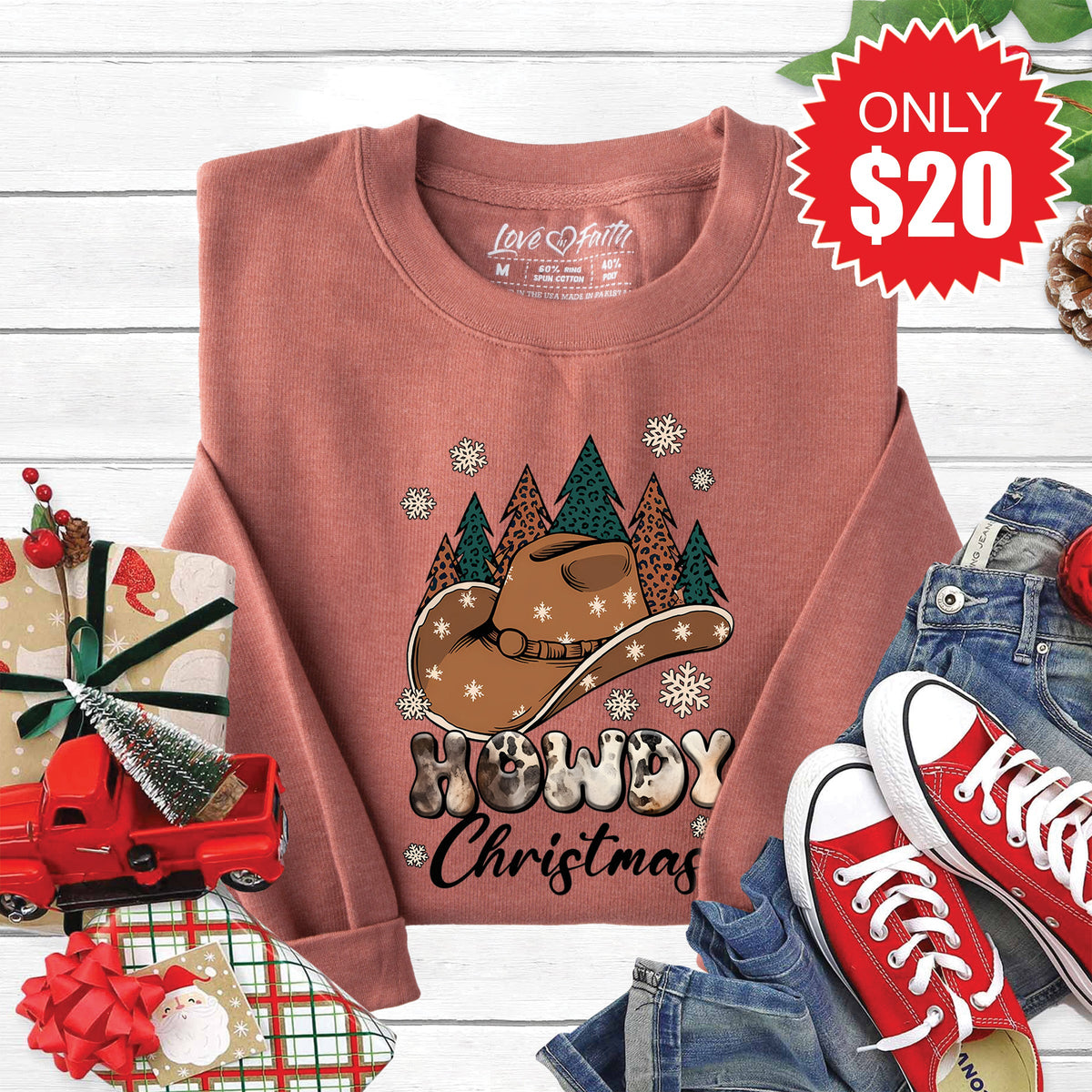 Howdy Christmas Sweatshirt - Heather Chestnut - 20 product image 1