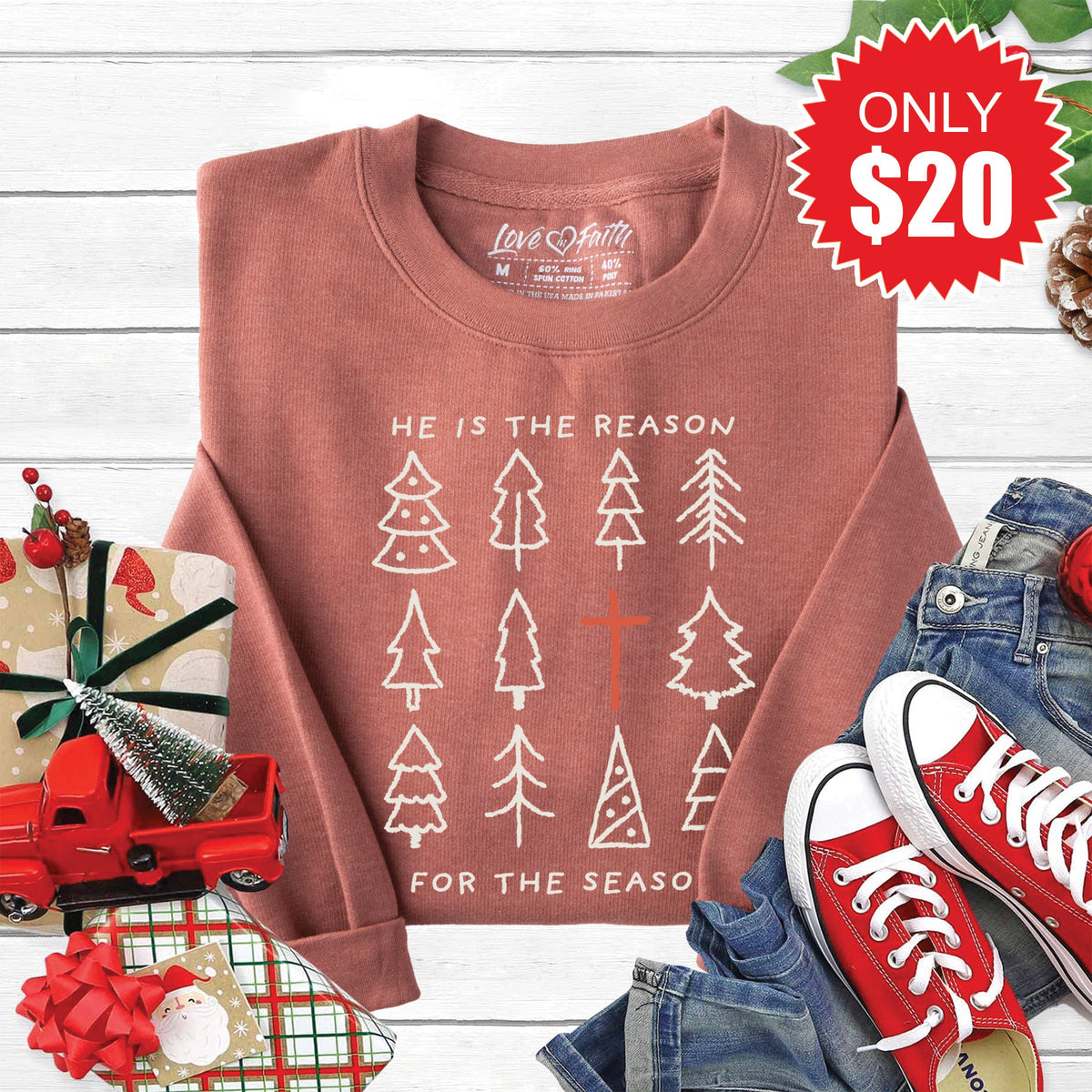 He Is The Reason Sweatshirt - Heather Chestnut - 20 product image 1