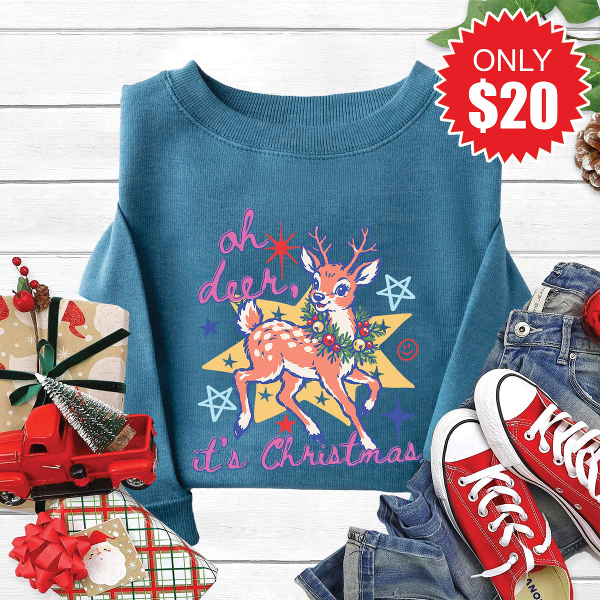 Deer, Its Christmas Sweatshirt - Heather Deep Teal - 20 product image 1