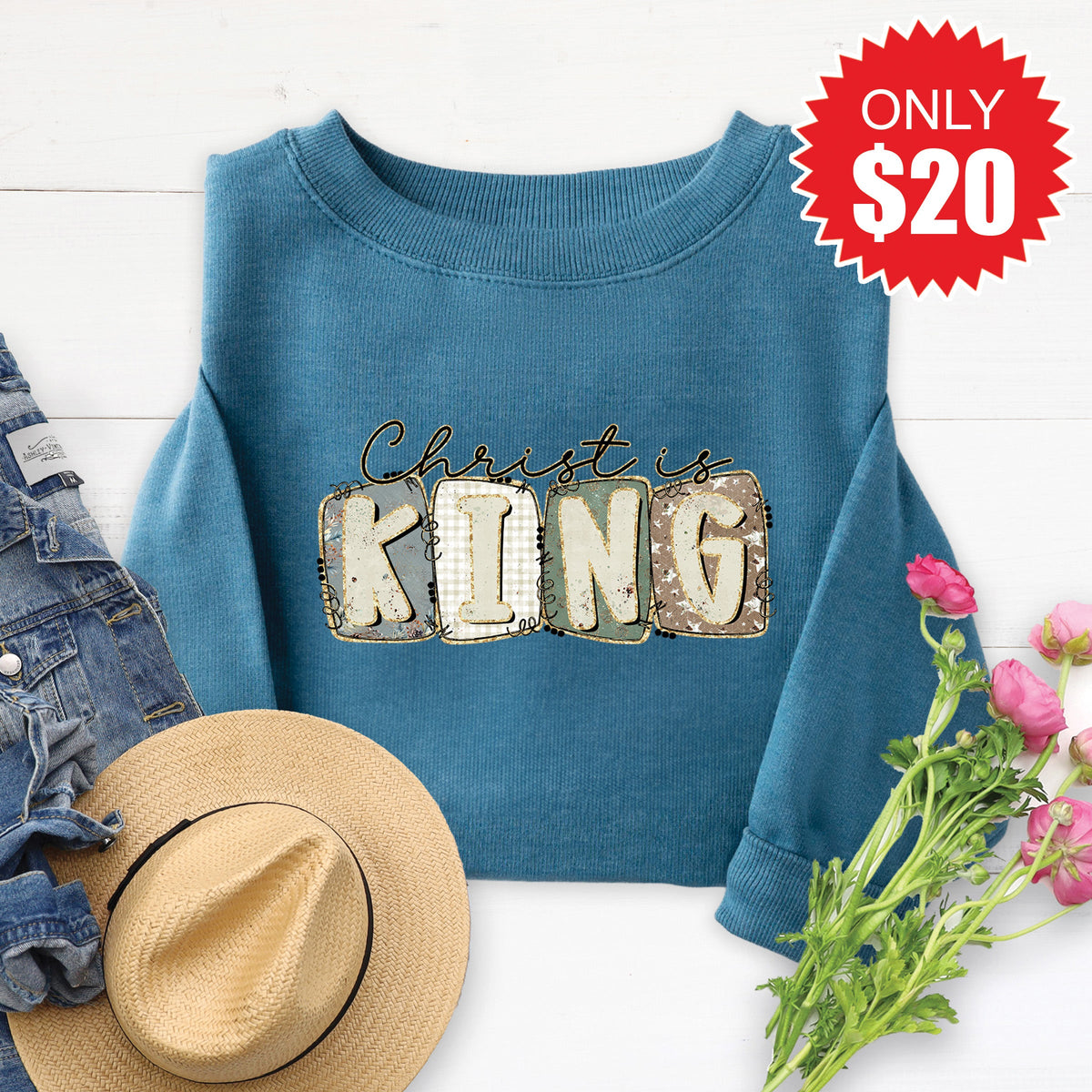 Christ Is King Sweatshirt - Heather Deep Teal - 20 product image 1
