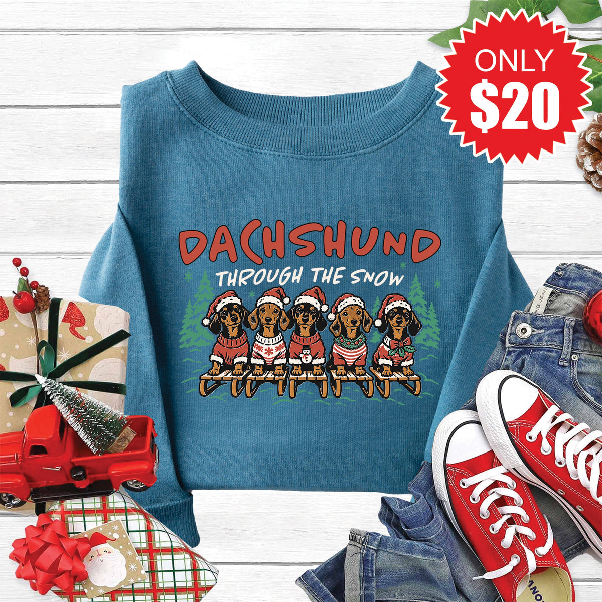 Dachshund Through The Snow Sweatshirt - Heather Deep Teal product image 1