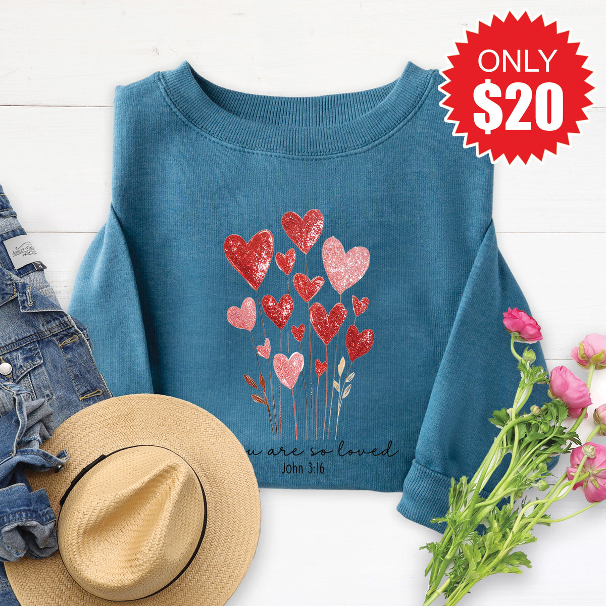 You Are So Loved Sweatshirt - Heather Deep Teal - 20 product image 1