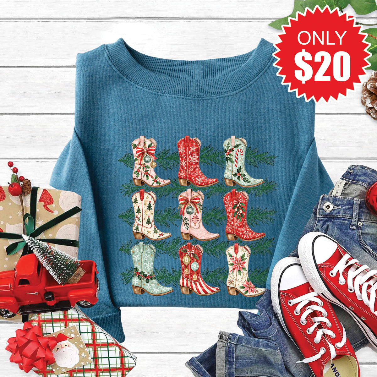 Christmas Boots Sweatshirt - Heather Deep Teal - 20 product image 1