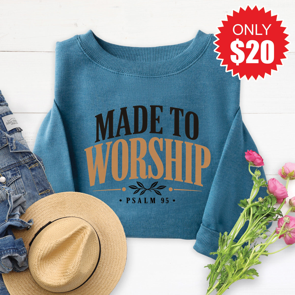 Made to Worship Sweatshirt - Heather Deep Teal - 20 product image 1