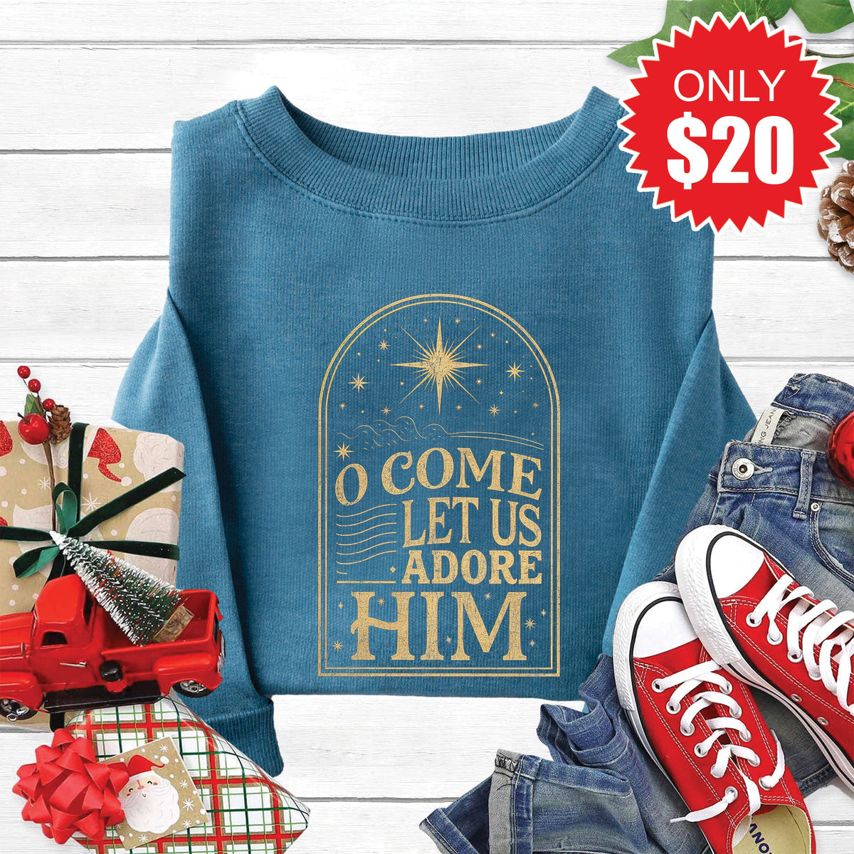 Let Us Adore Him Sweatshirt - Heather Deep Teal - 20 product image 1