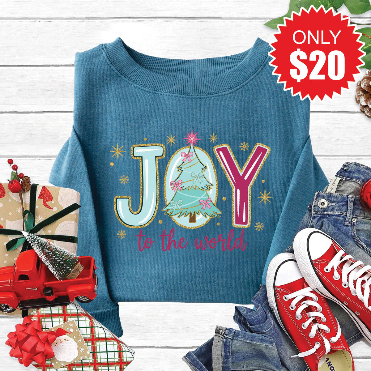 Joy To The World Sweatshirt - Heather Deep Teal - 20 product image 1