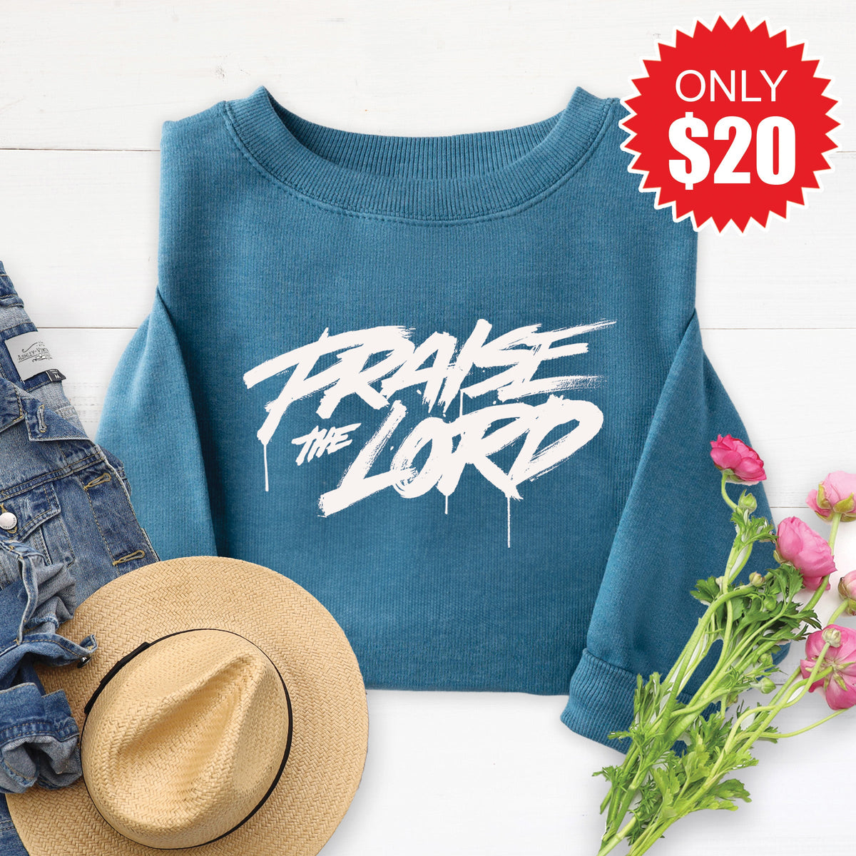 Praise The Lord Sweatshirt - Heather Deep Teal - 20 product image 1