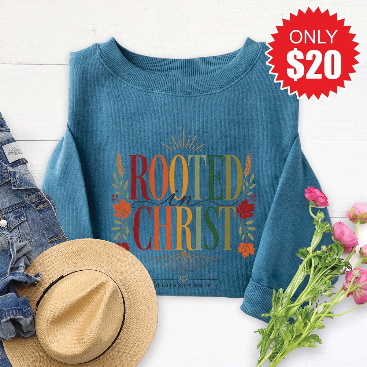 Rooted In Christ Sweatshirt - Heather Deep Teal - 20 product image 1