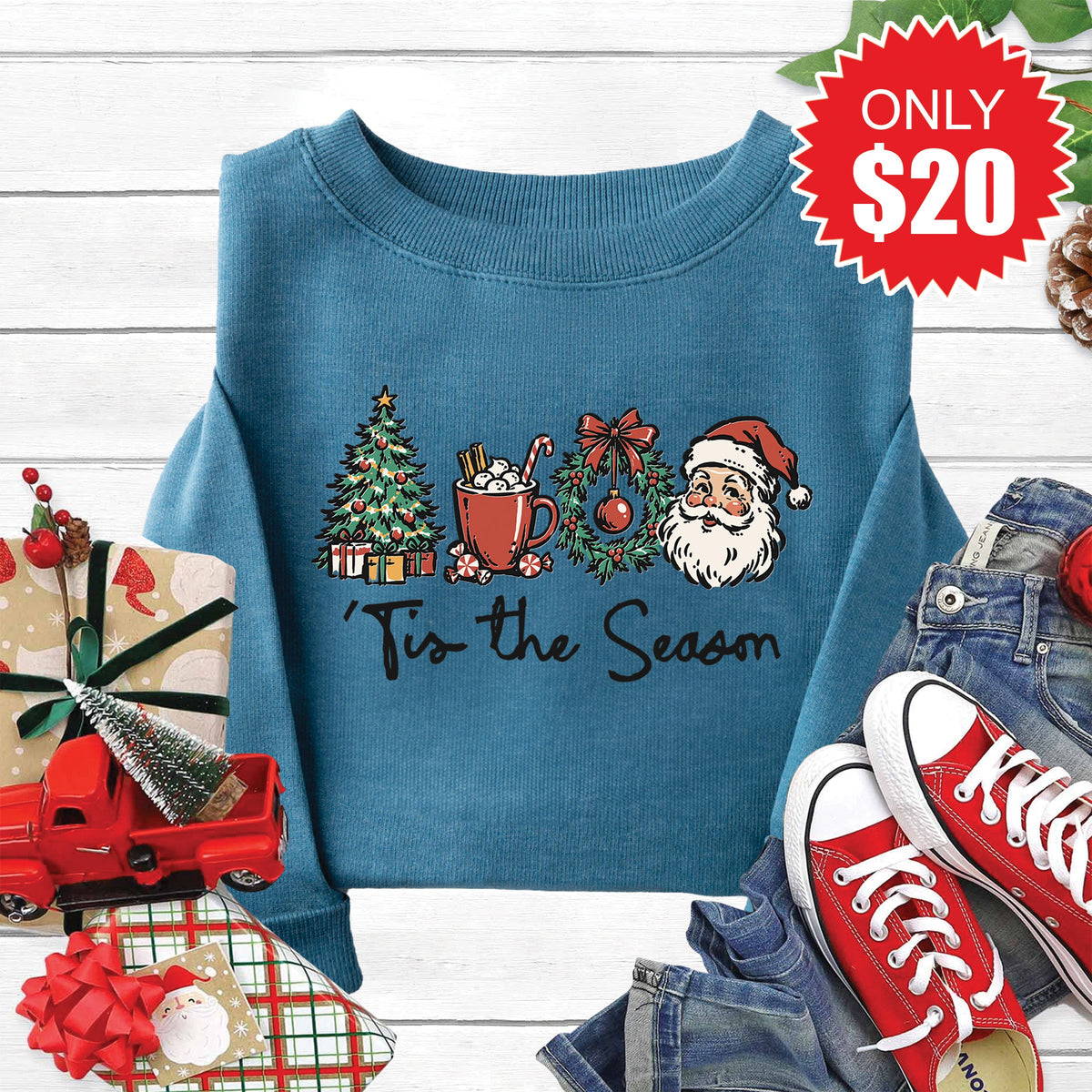 Tis The Season Sweatshirt - Heather Deep Teal - 20 product image 1