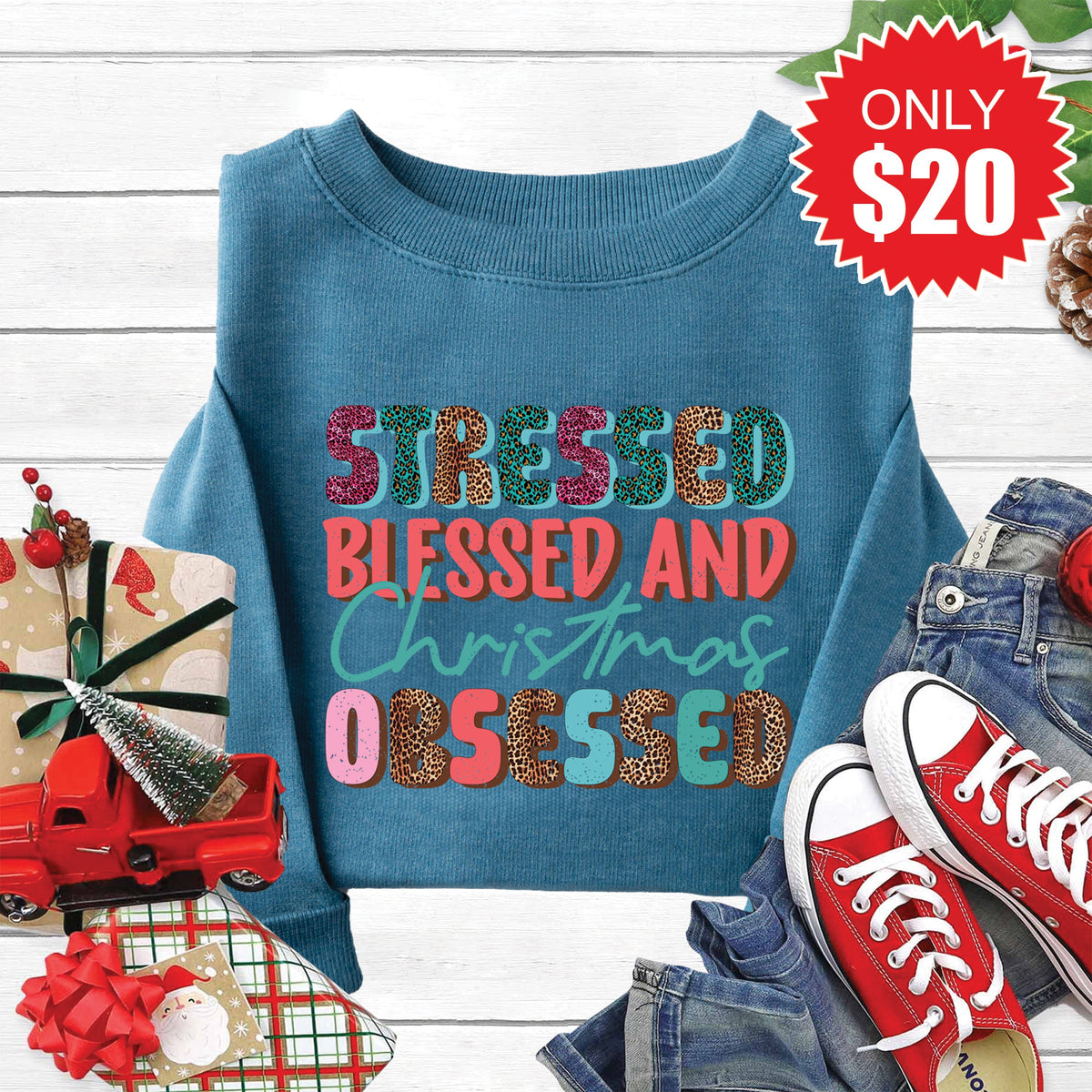 Christmas Obsessed Sweatshirt - Heather Deep Teal - 20 product image 1
