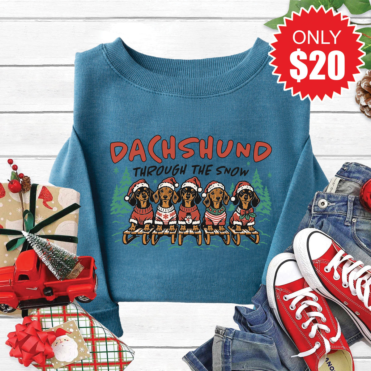 Dachshund Through The Snow Sweatshirt - Heather Deep Teal product image 1