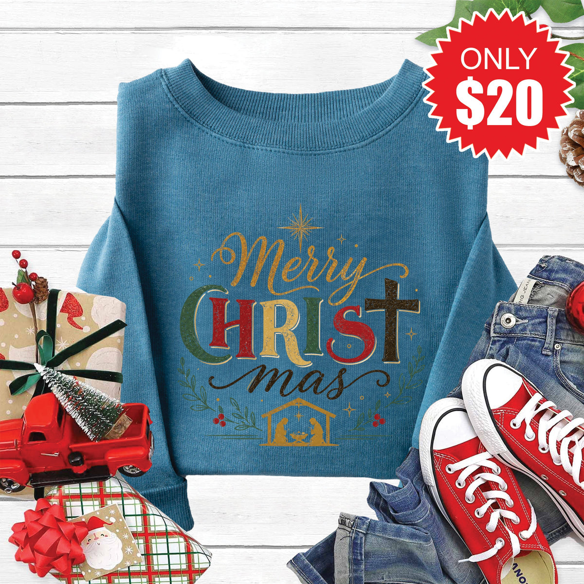Merry Christ Mas Sweatshirt - Heather Deep Teal - 20 product image 1