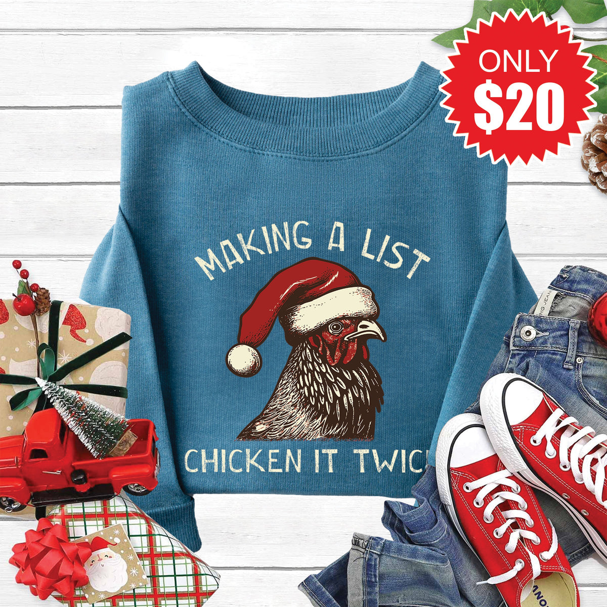Chicken It Twice Sweatshirt - Heather Deep Teal - 20 product image 1