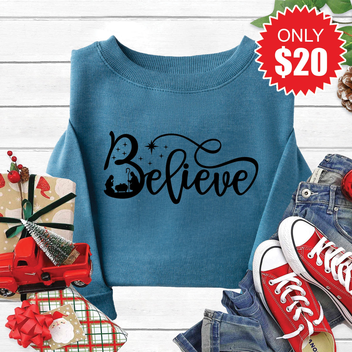 Believe Sweatshirt - Heather Deep Teal - 20 product image 1