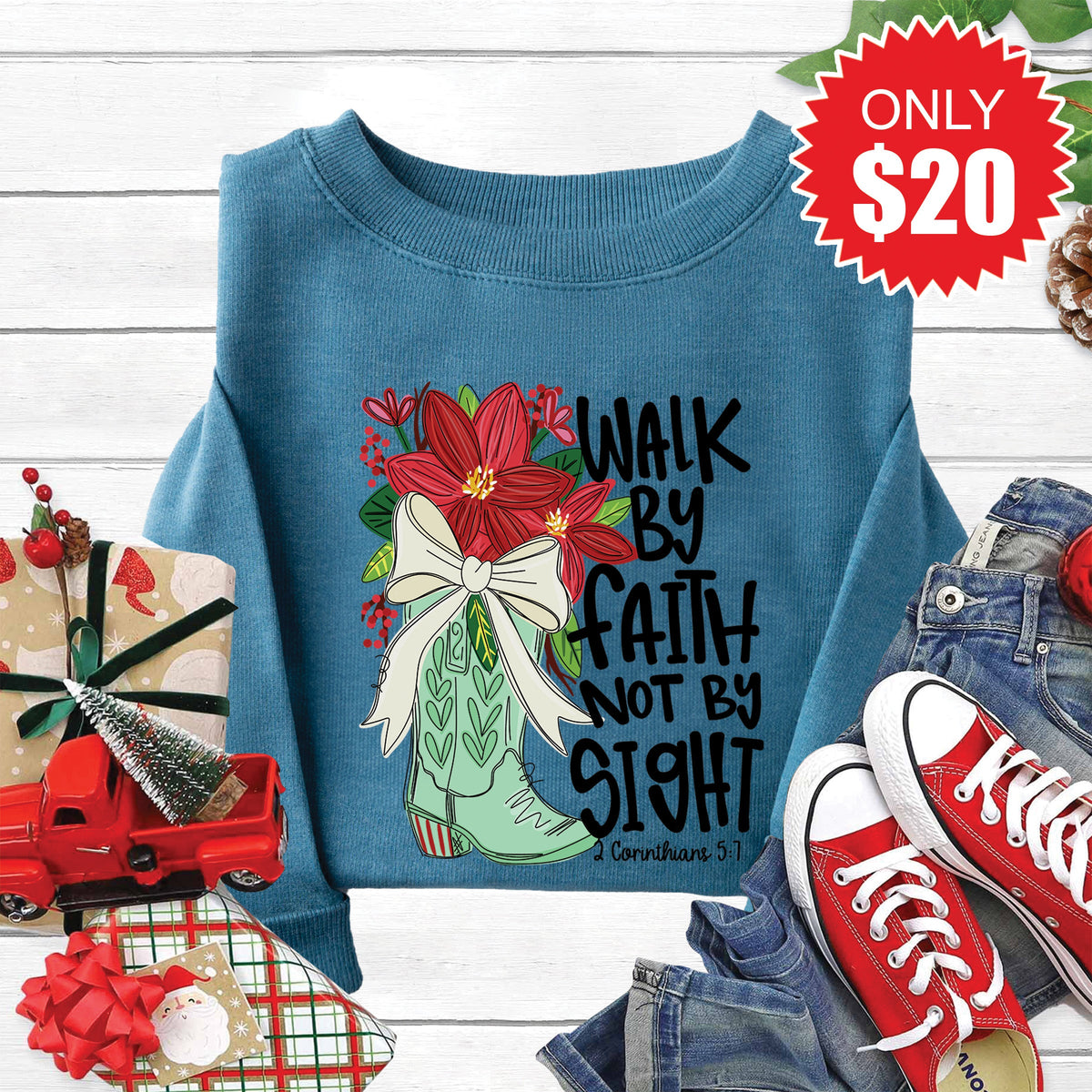Walk By Faith Sweatshirt - Heather Deep Teal - 20 product image 1