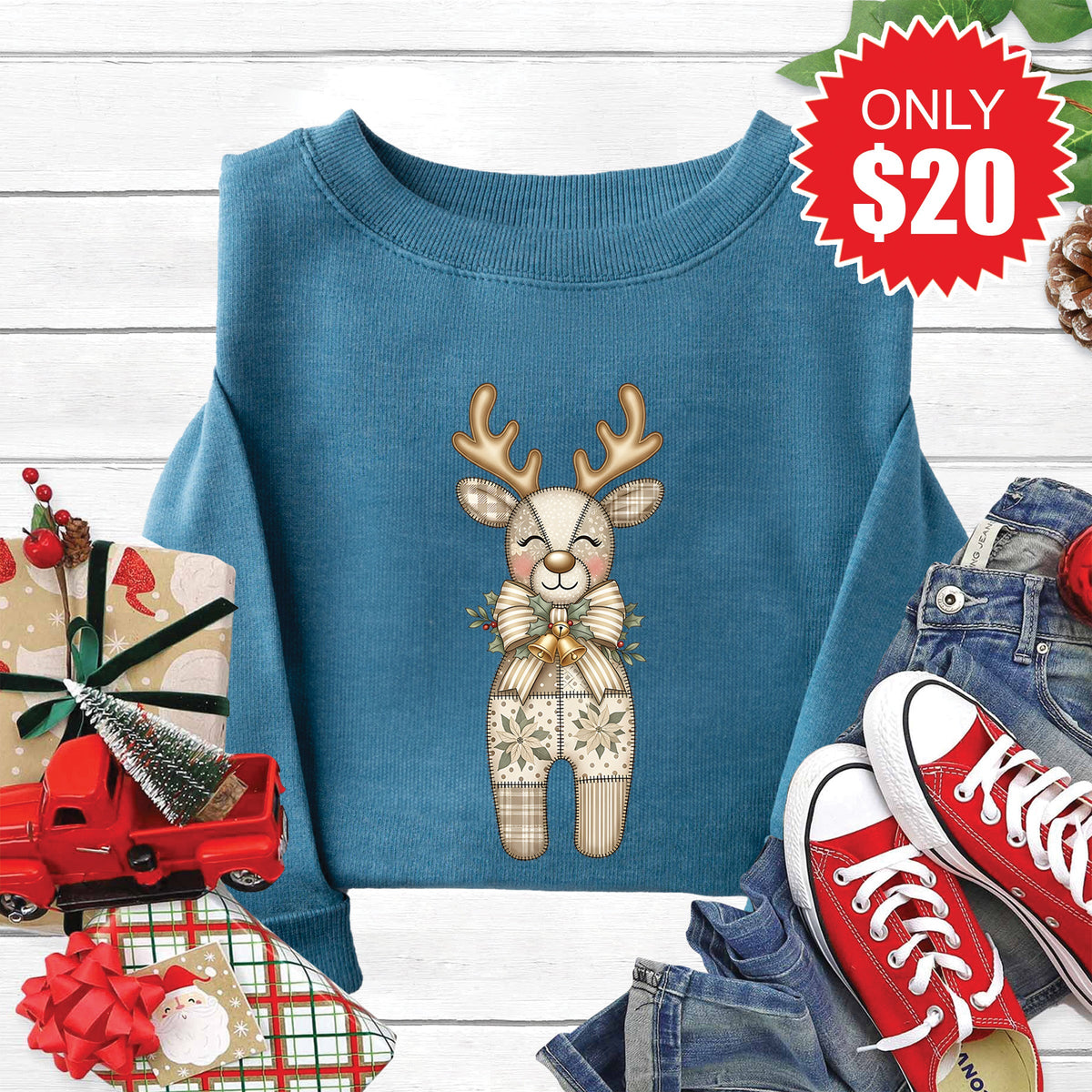 Reindeer Sweatshirt - Heather Deep Teal - 20 product image 1
