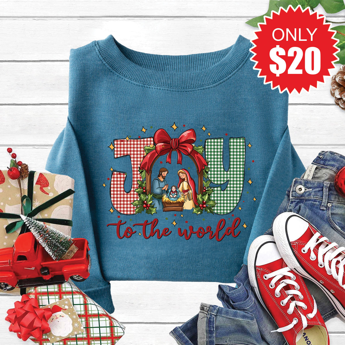 Joy To The World Sweatshirt - Heather Deep Teal - 20 product image 1