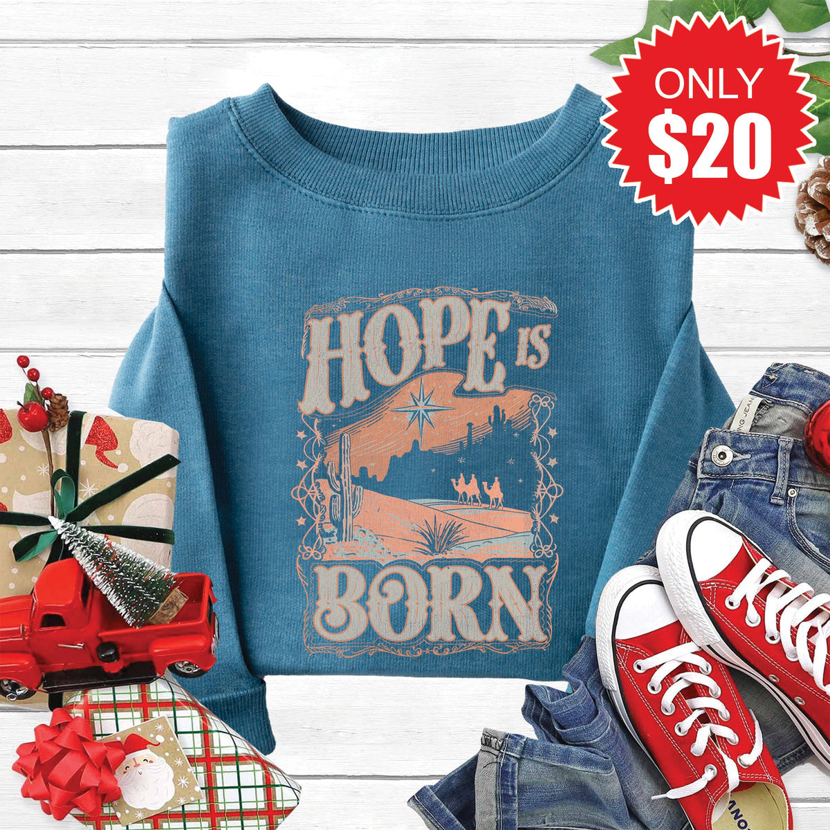 Hope Is Born Sweatshirt - Heather Deep Teal - 20 product image 1