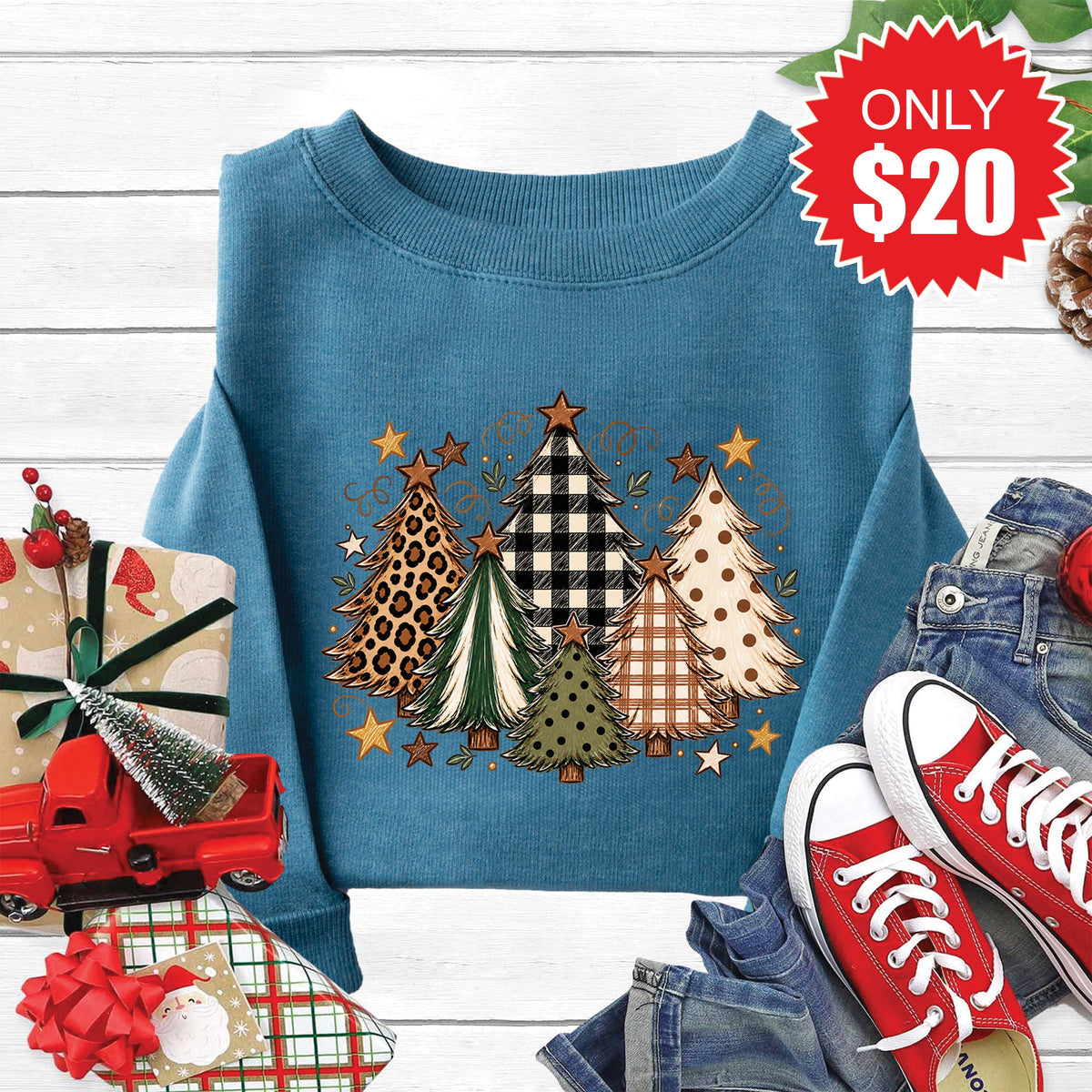 Christmas Trees Sweatshirt - Heather Deep Teal - 20 product image 1