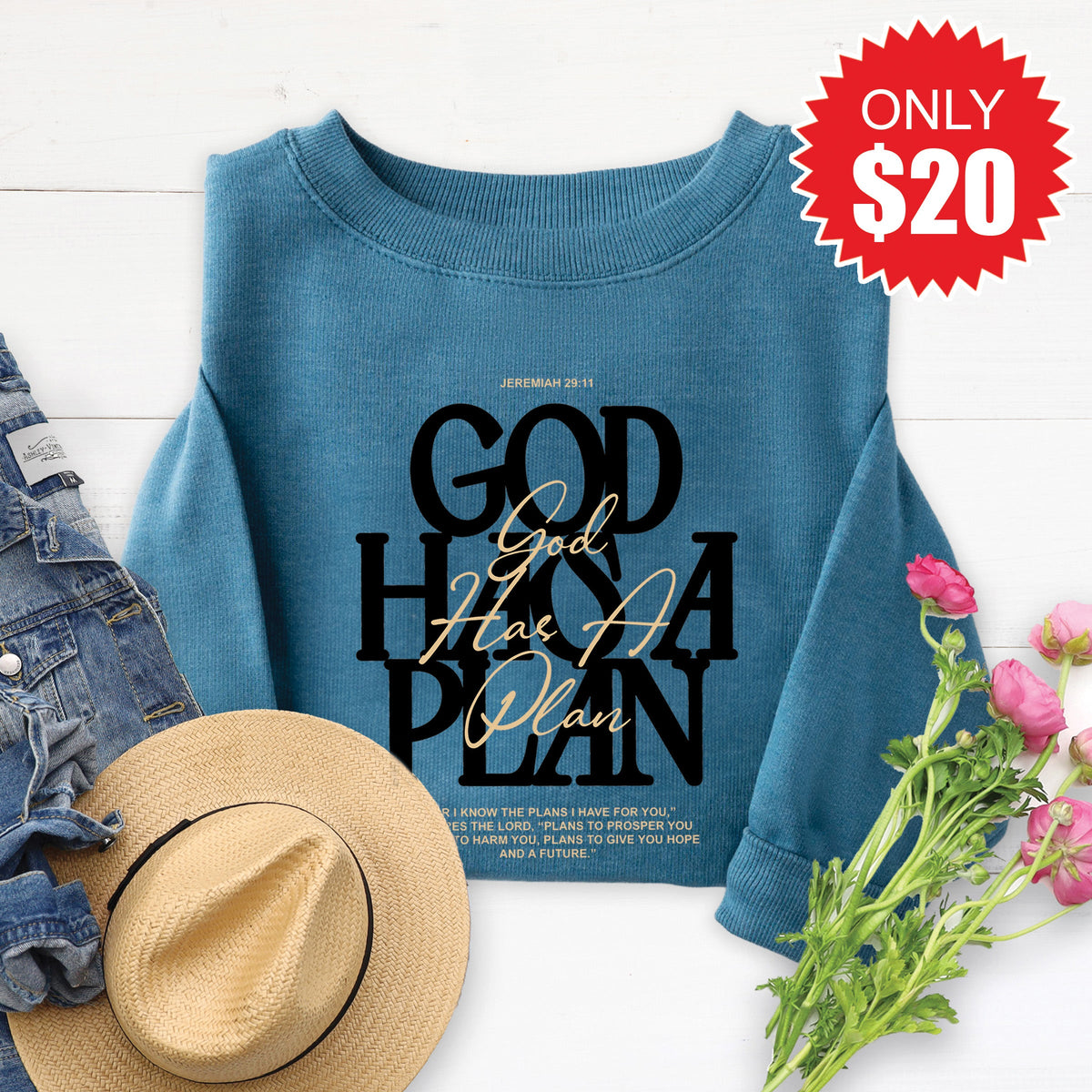 God Has A Plan Sweatshirt - Heather Deep Teal - 20 product image 1
