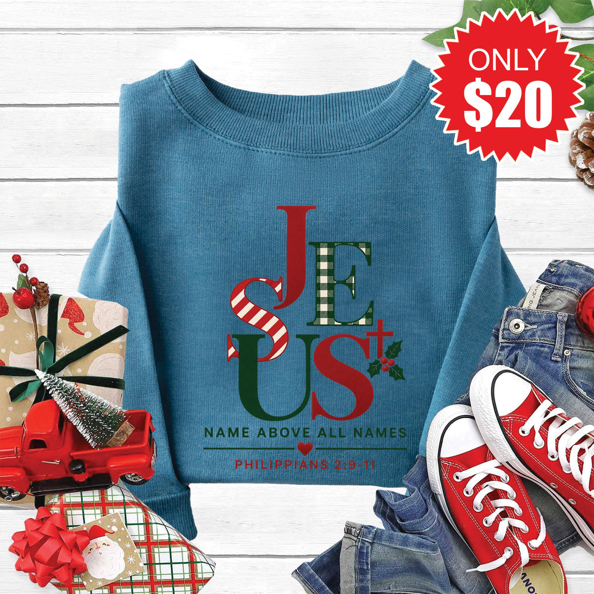 Name Above All Names Sweatshirt - Heather Deep Teal - 20 product image 1