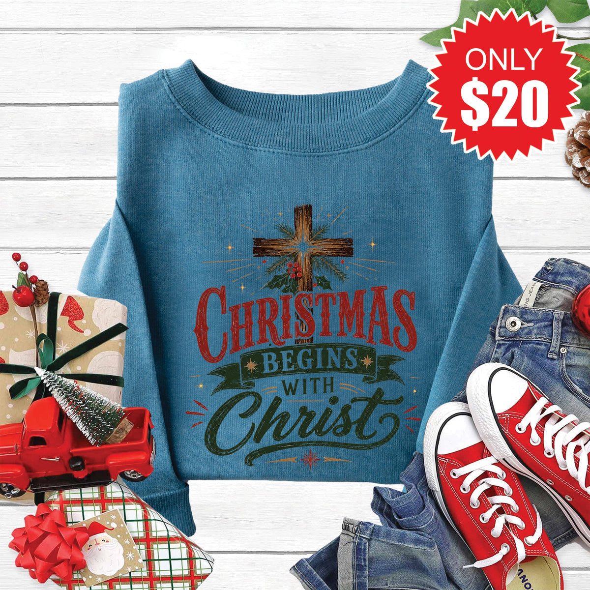 Christmas Begins With Christ Sweatshirt - Heather Deep Teal product image 1
