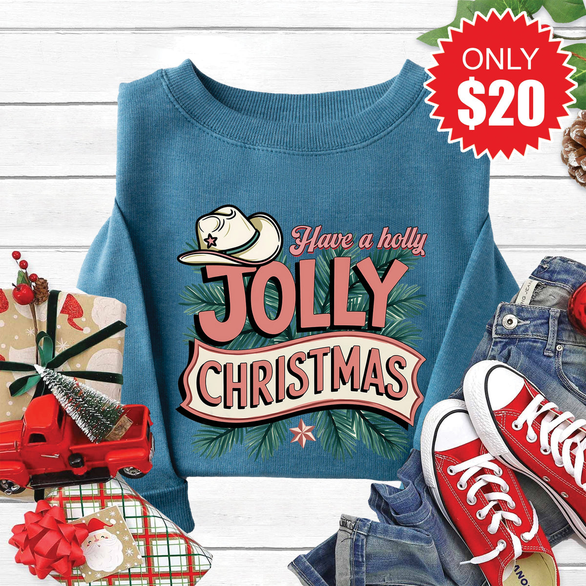 Jolly Christmas Sweatshirt - Heather Deep Teal - 20 product image 1