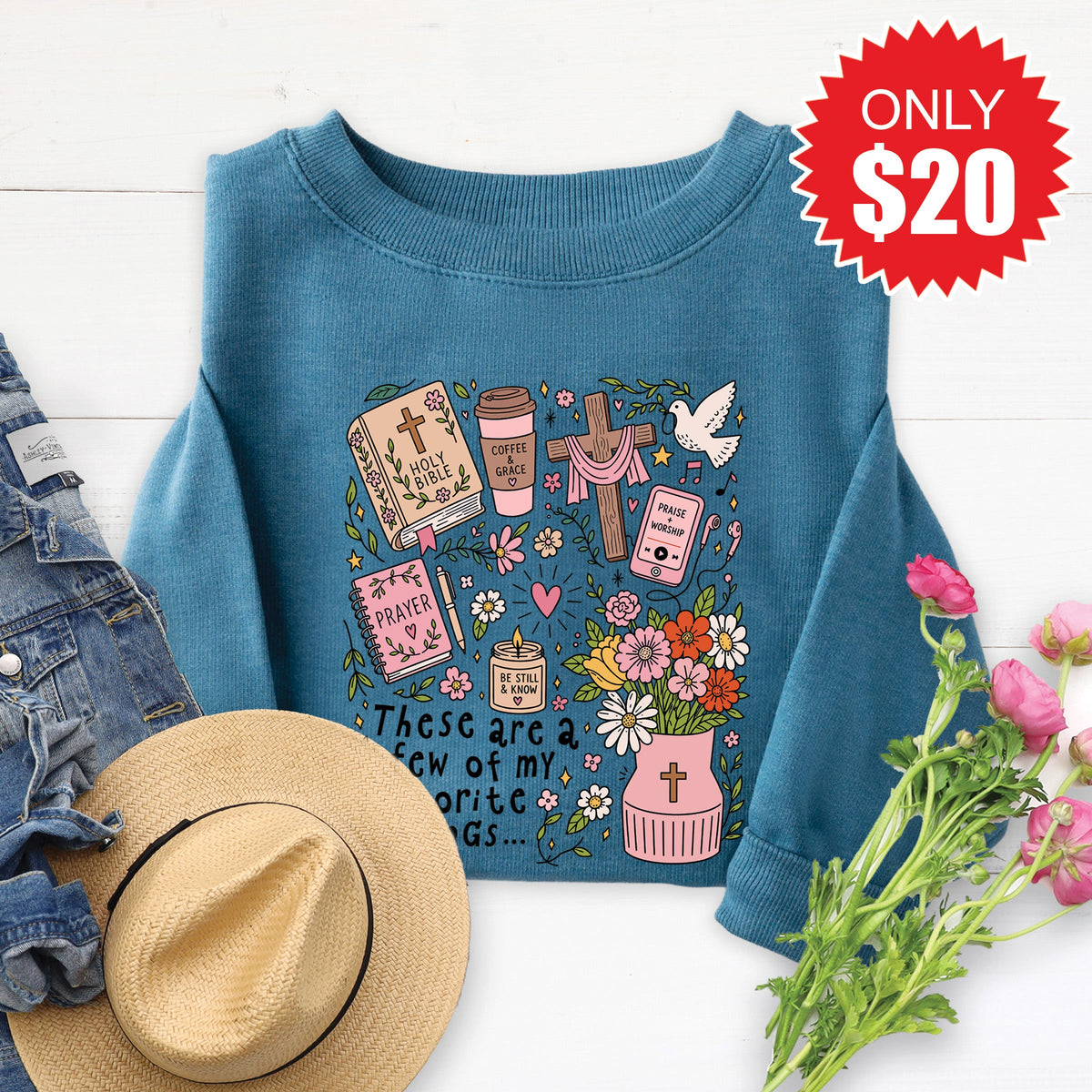Favorite Things Sweatshirt - Heather Deep Teal - 20 product image 1
