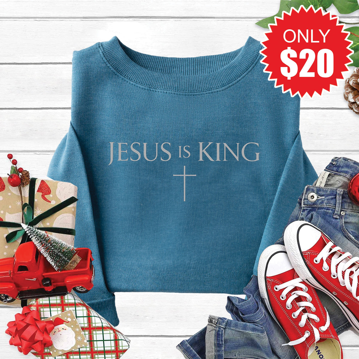 Jesus Is King Sweatshirt - Heather Deep Teal - 20 product image 1