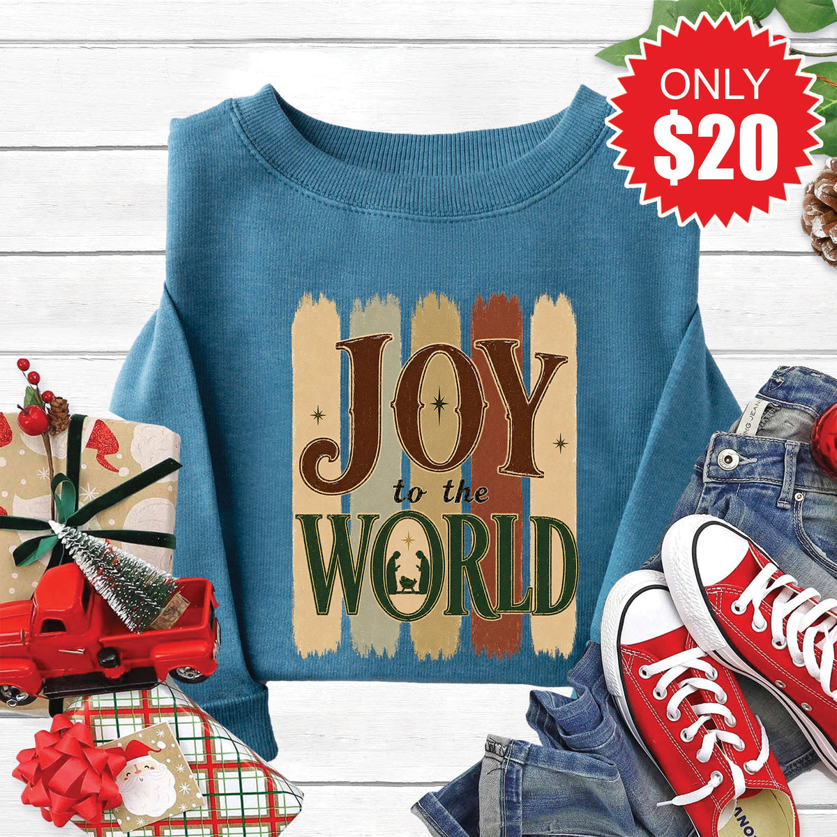 Joy To The World Sweatshirt - Heather Deep Teal - 20 product image 1