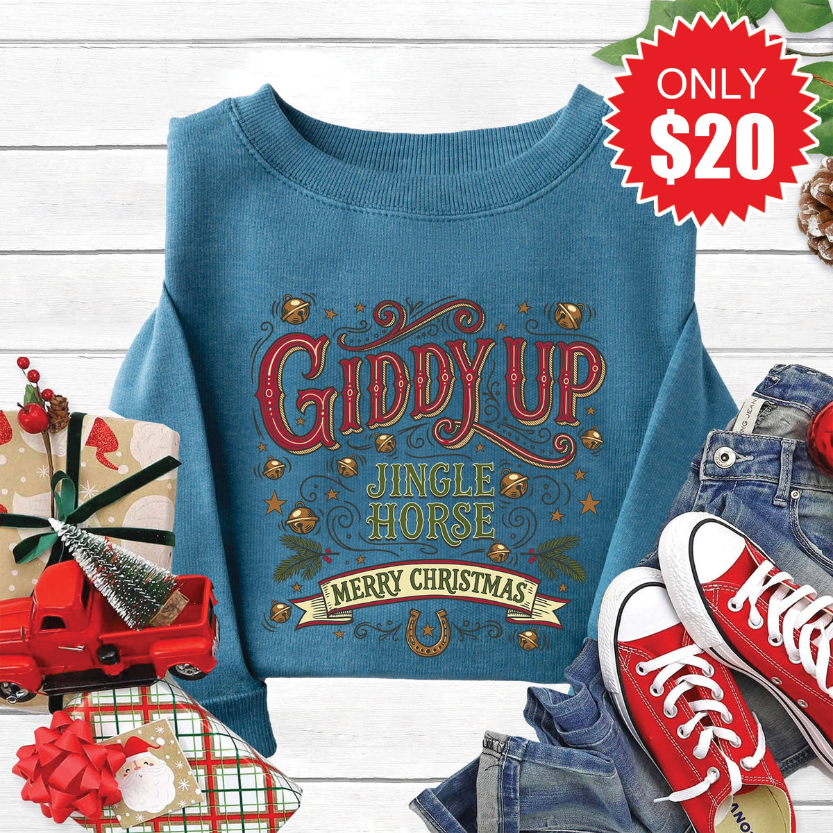 Jingle Horse Sweatshirt - Heather Deep Teal - 20 product image 1