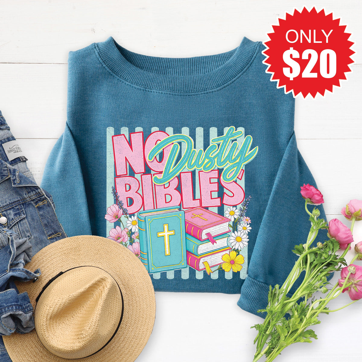 No Dusty Bibles Sweatshirt - Heather Deep Teal - 20 product image 1