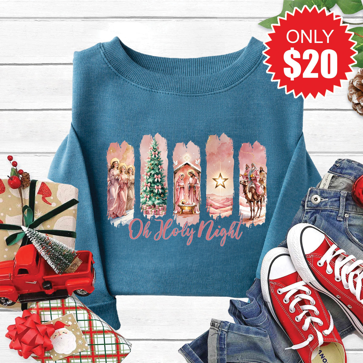 Oh Holy Night Sweatshirt - Heather Deep Teal - 20 product image 1