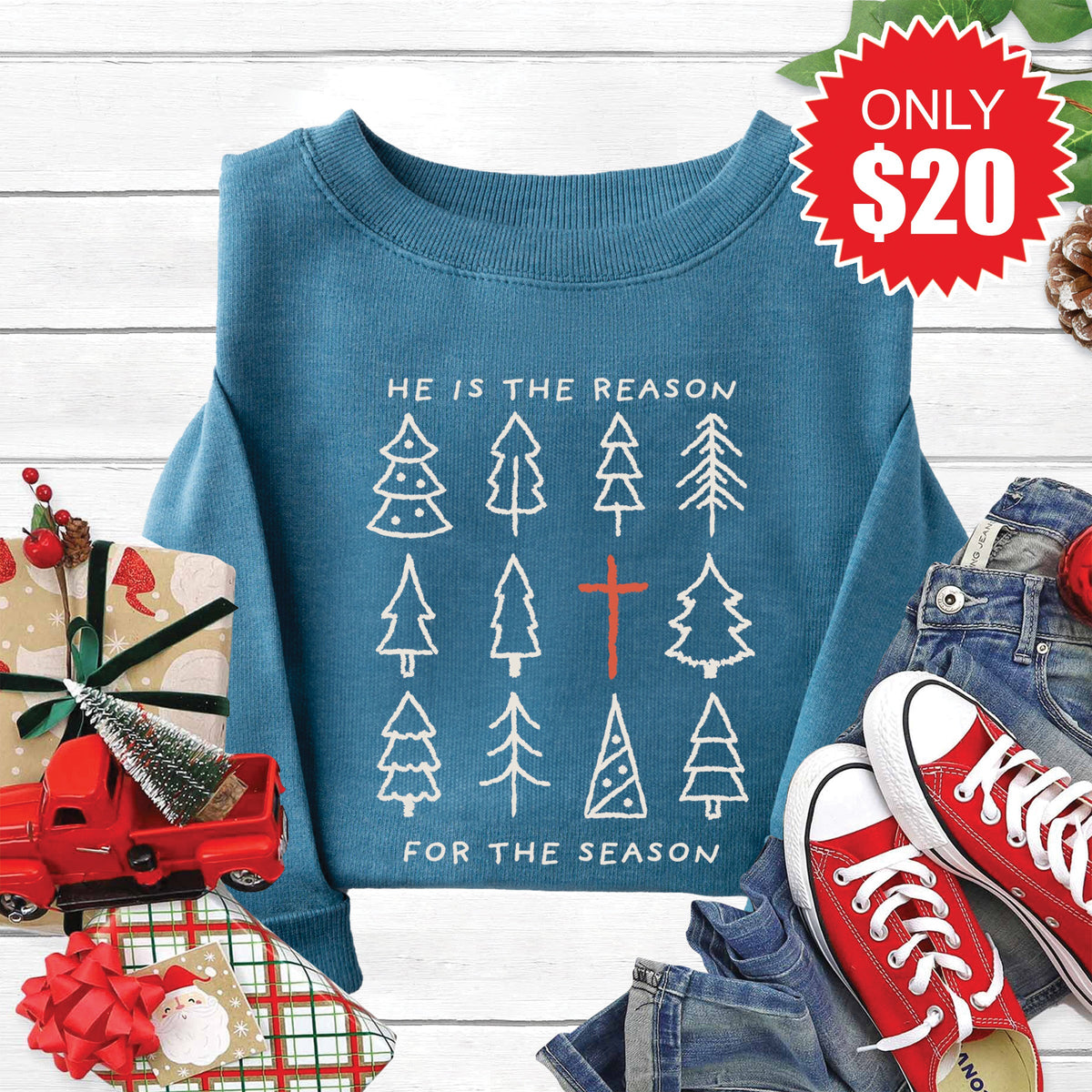 He Is The Reason Sweatshirt - Heather Deep Teal - 20 product image 1