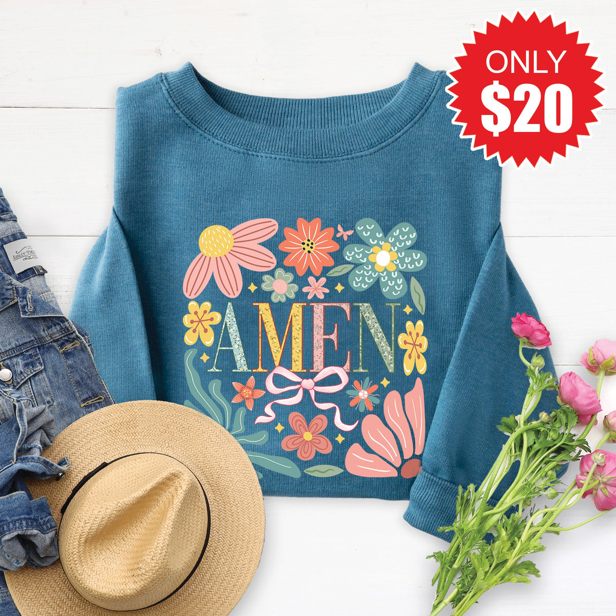Amen Sweatshirt - Heather Deep Teal - 20 product image 1