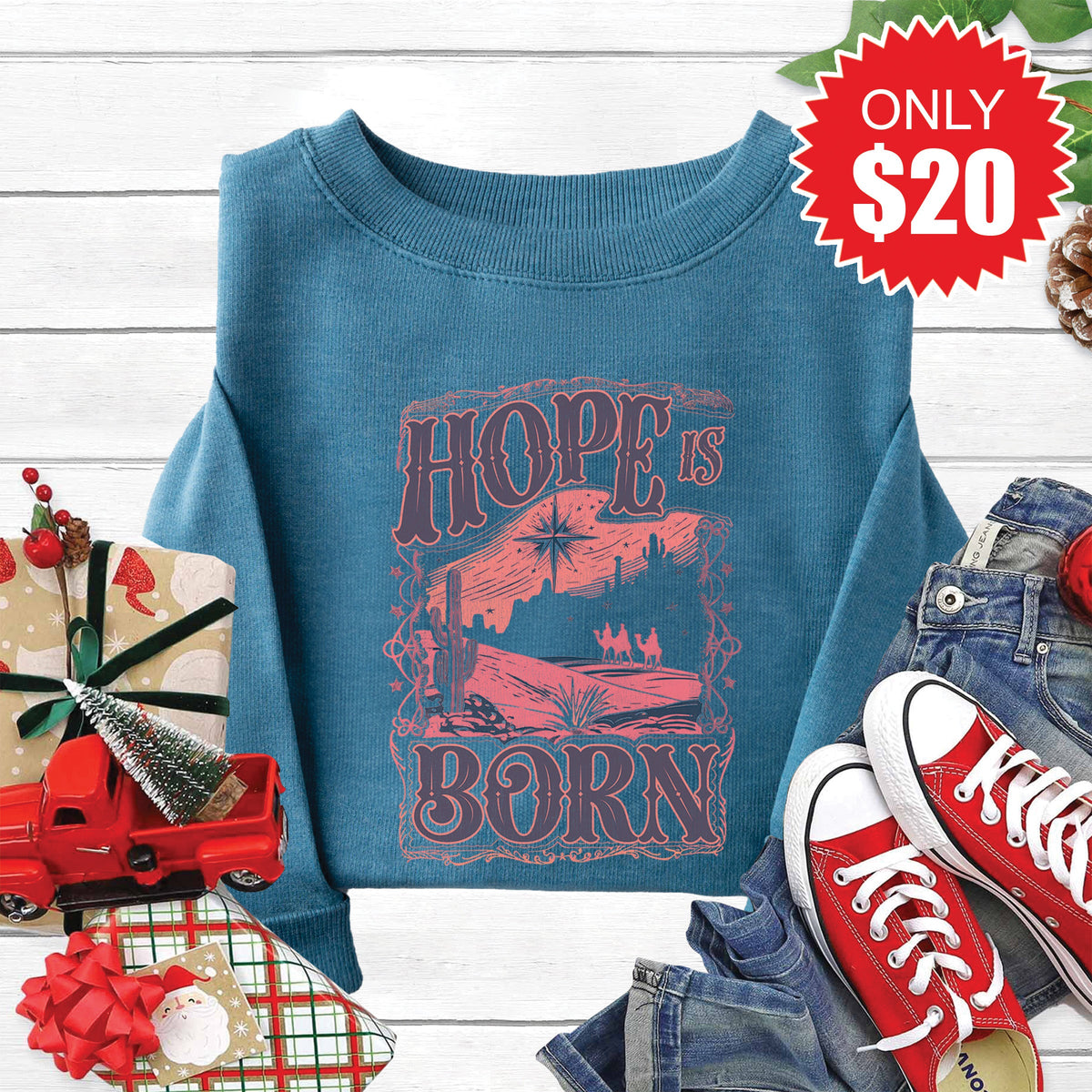 Hope Is Born Sweatshirt - Heather Deep Teal - 20 product image 1