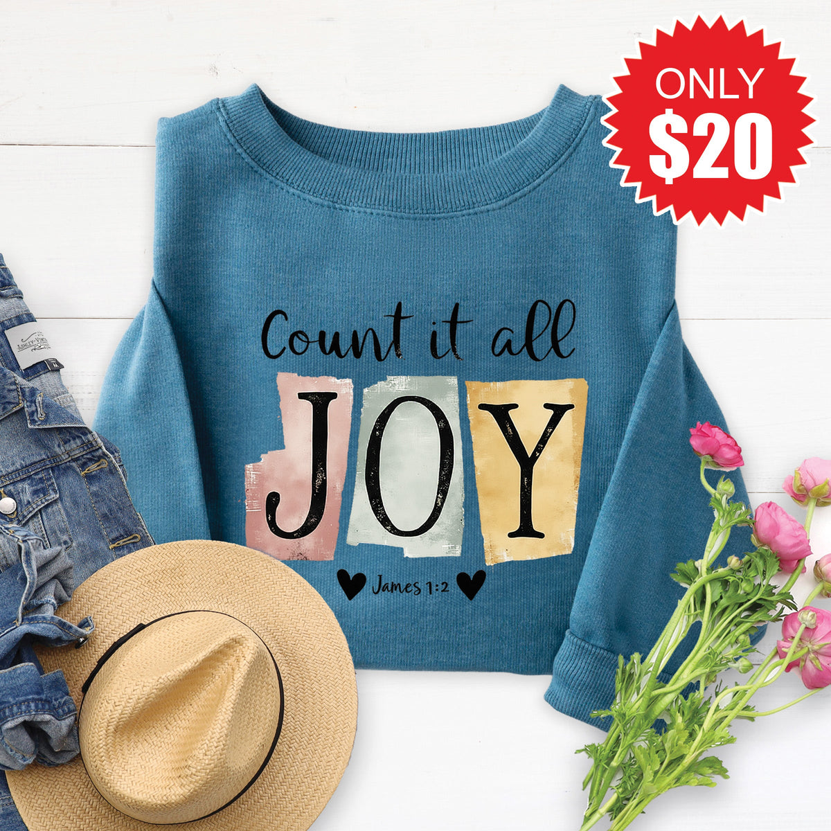 Count It All Joy Sweatshirt - Heather Deep Teal - 20 product image 1