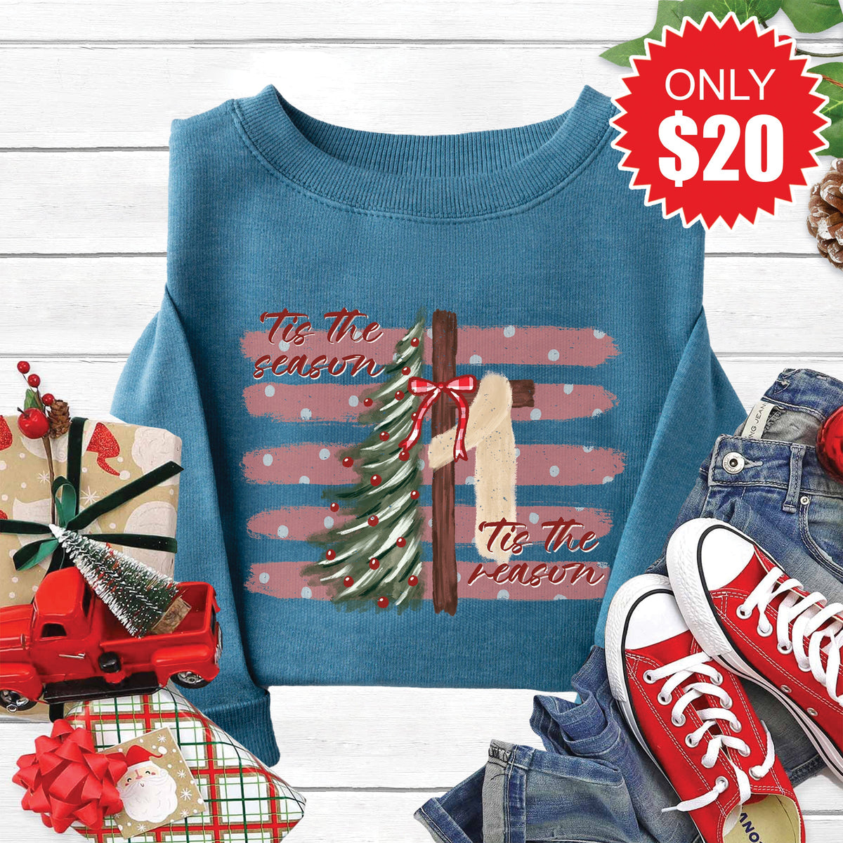 ‘Tis The Season & Reason Sweatshirt - Heather Deep Teal - 20 product image 1