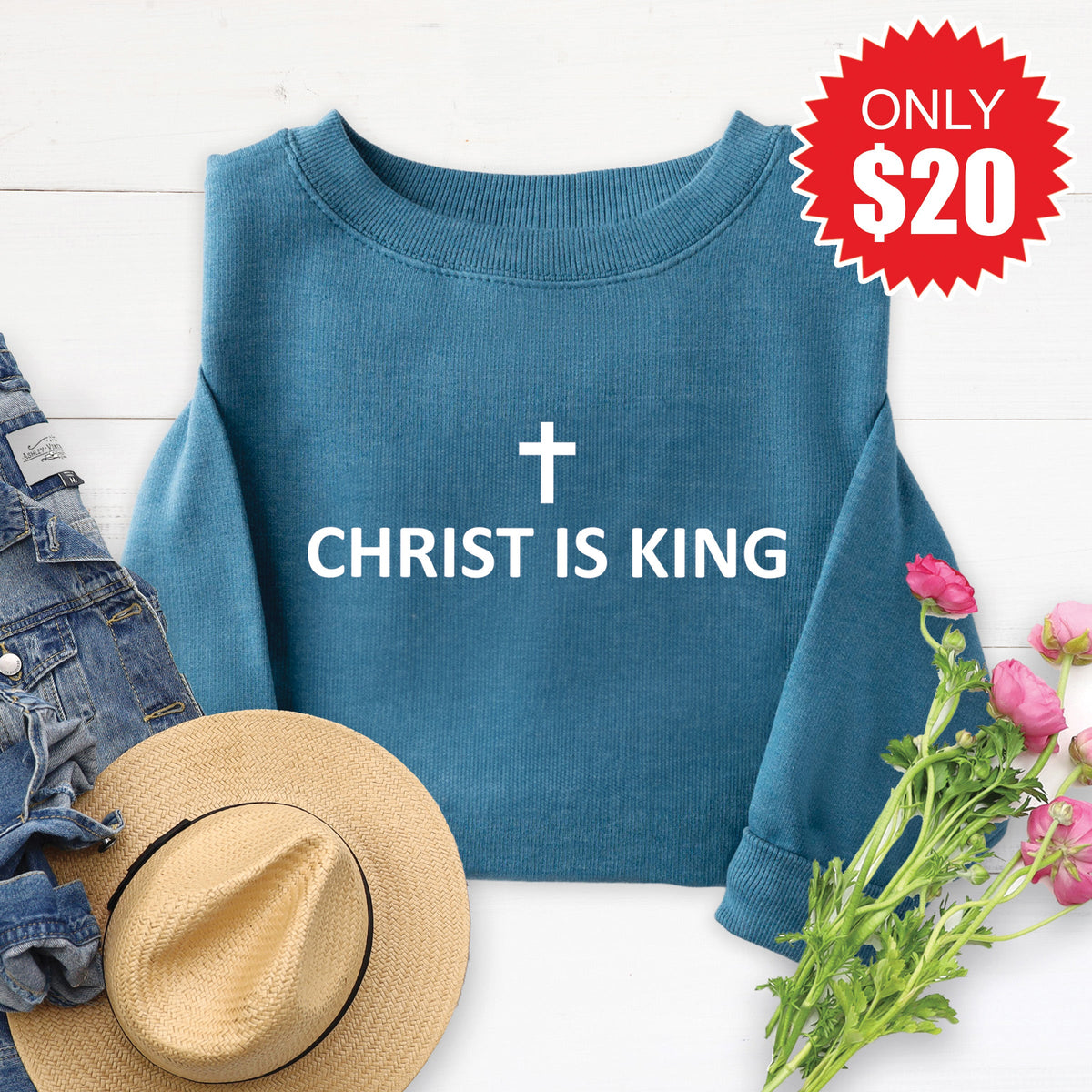 Christ Is King Sweatshirt - Heather Deep Teal - 20 product image 1