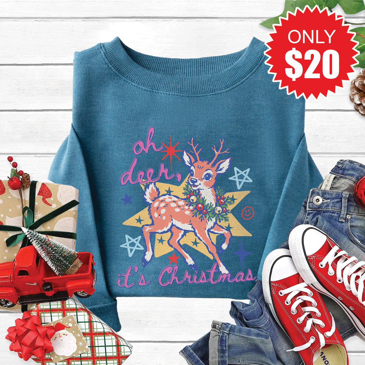 Deer, Its Christmas Sweatshirt - Heather Deep Teal - 20 product image 1