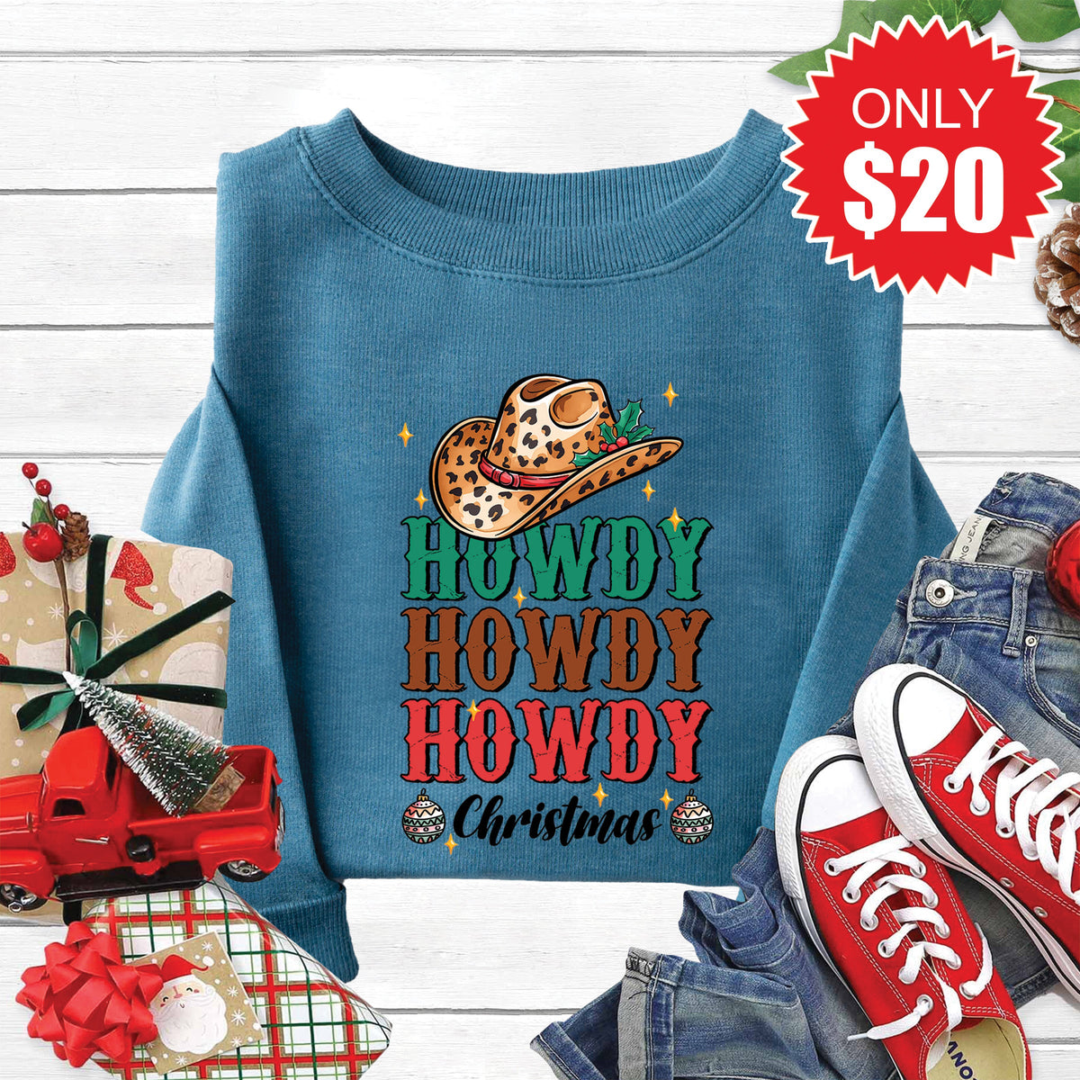 Howdy Christmas Sweatshirt - Heather Deep Teal - 20 product image 1