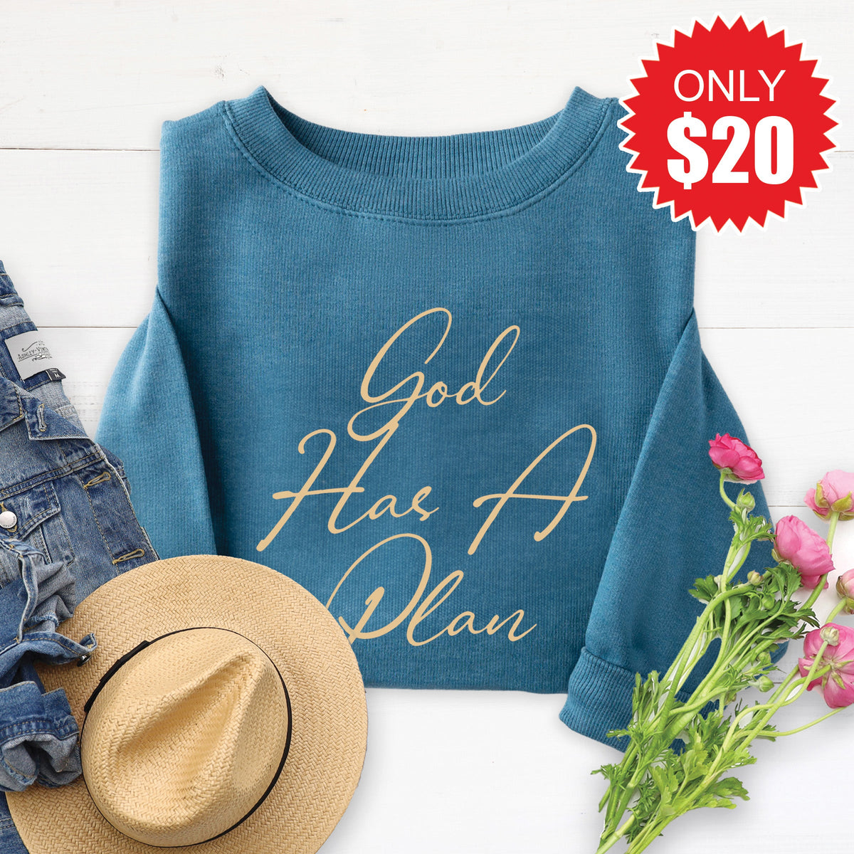 God Has A Plan Sweatshirt - Heather Deep Teal - 20 product image 1