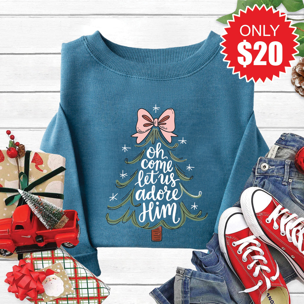 Let Us Adore Him Sweatshirt - Heather Deep Teal - 20 product image 1