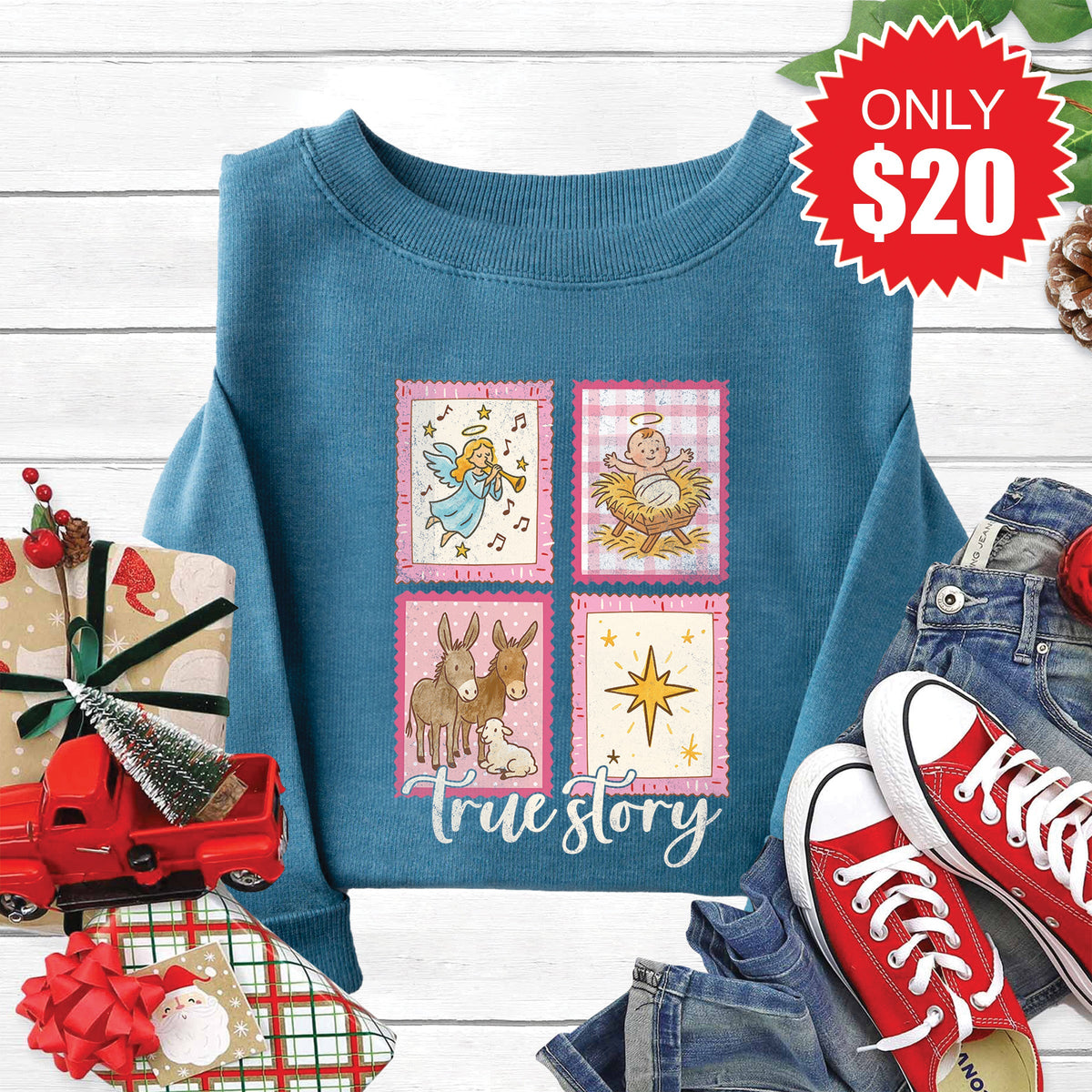 True Story Stamps Sweatshirt - Heather Deep Teal - 20 product image 1