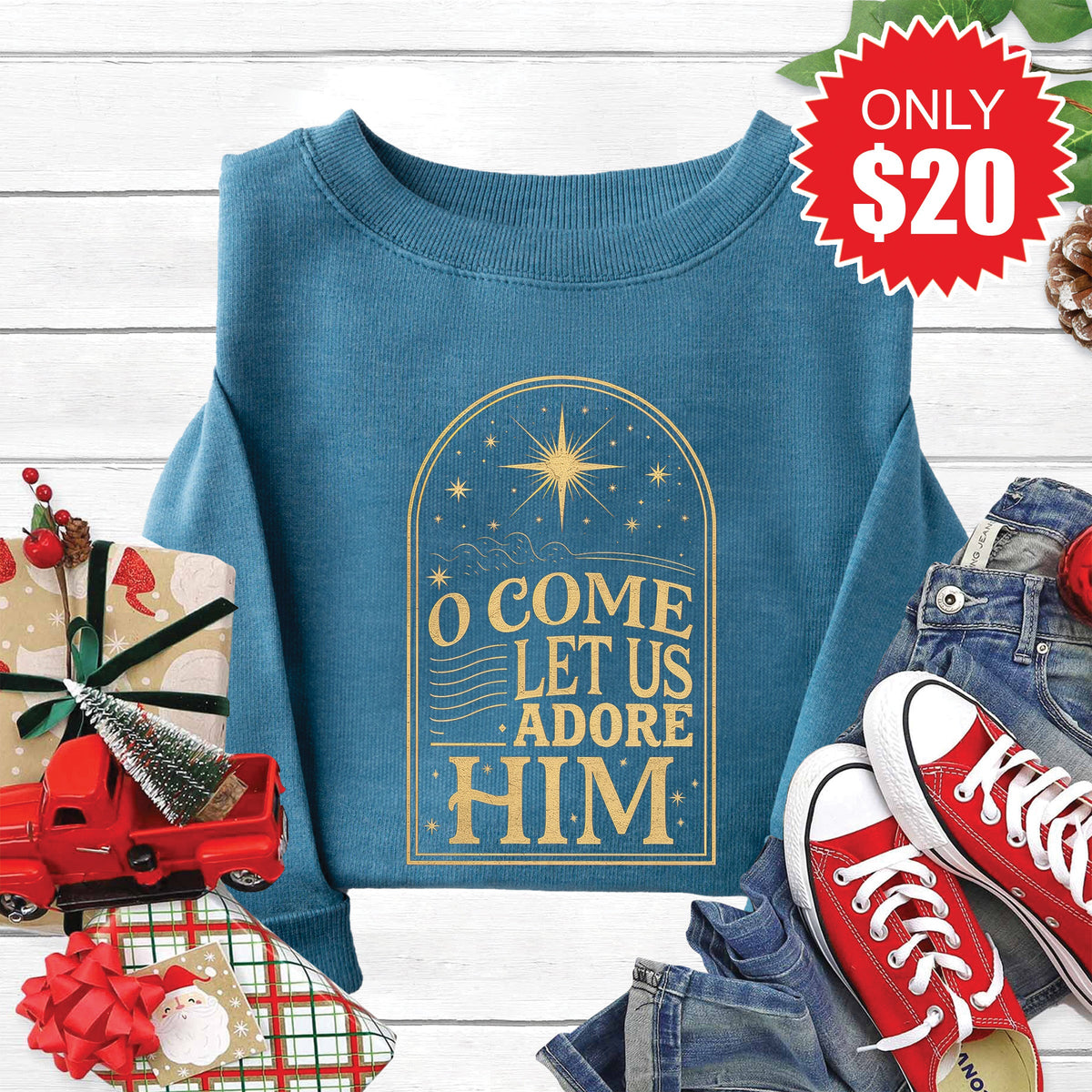 Let Us Adore Him Sweatshirt - Heather Deep Teal - 20 product image 1