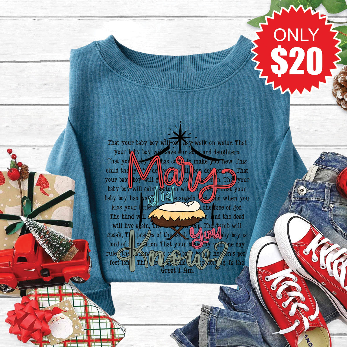 Mary Did You Know Sweatshirt - Heather Deep Teal - 20 product image 1