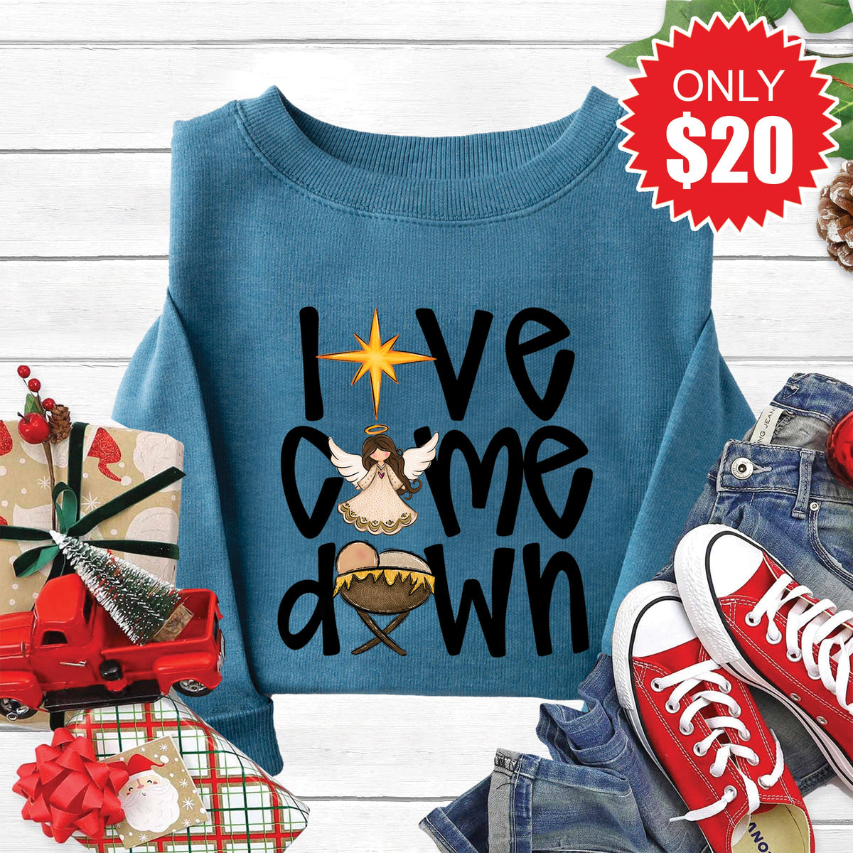 Love Came Down Sweatshirt - Heather Deep Teal - 20 product image 1