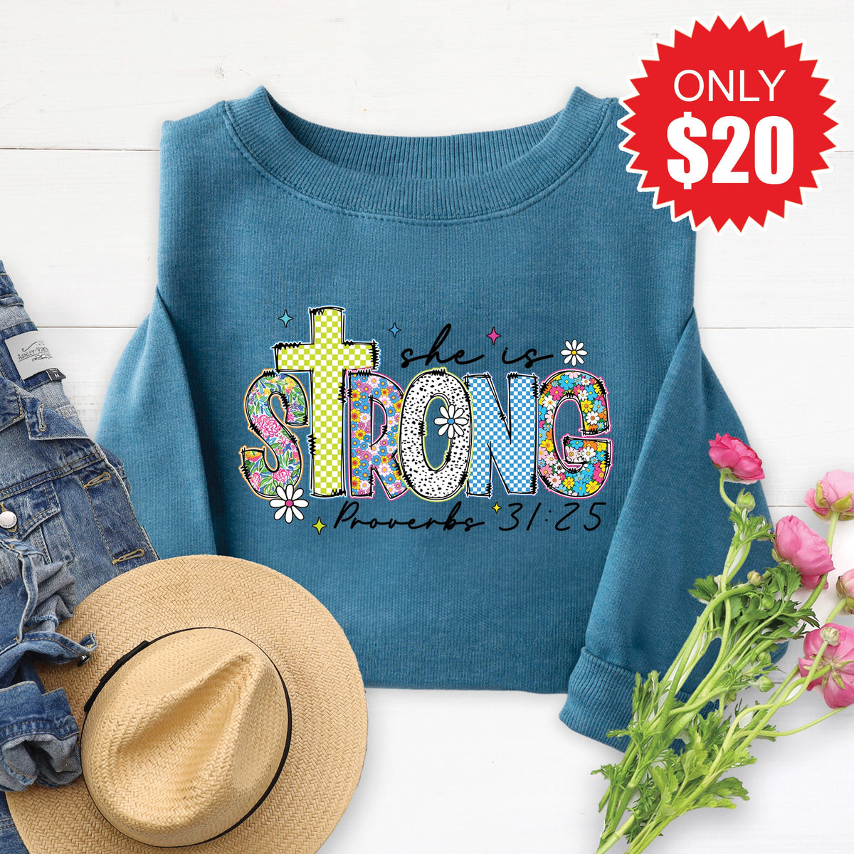 She Is Strong Sweatshirt - Heather Deep Teal - 20 product image 1