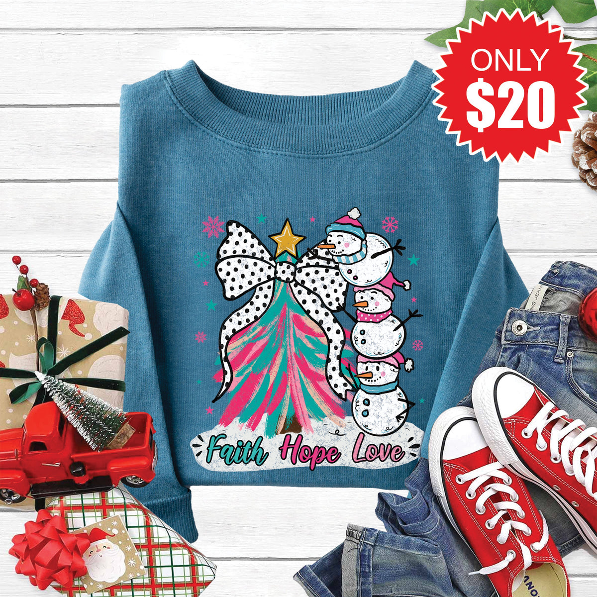 Faith Hope Love Snowman Sweatshirt - Heather Deep Teal - 20 product image 1